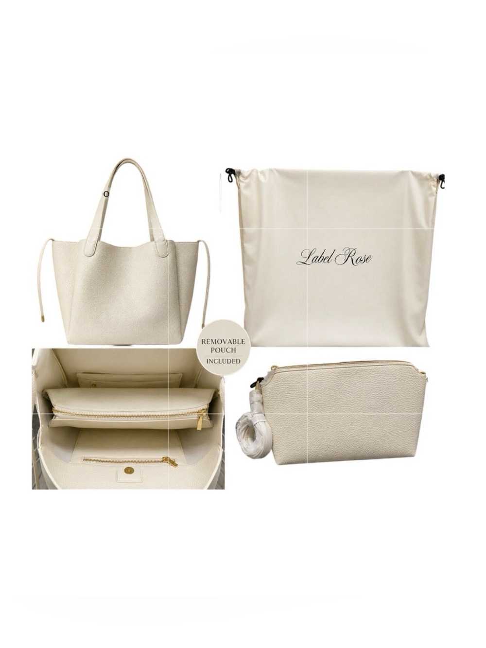 NWT Label Rose Cream 2-in-1 Tote Bag Quiet Luxury Minimalist Work Bag